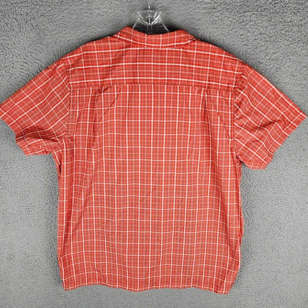 The North Face Shirt Mens Large Orange Plaid Short Sleeve Pocket Hiking Outdoor